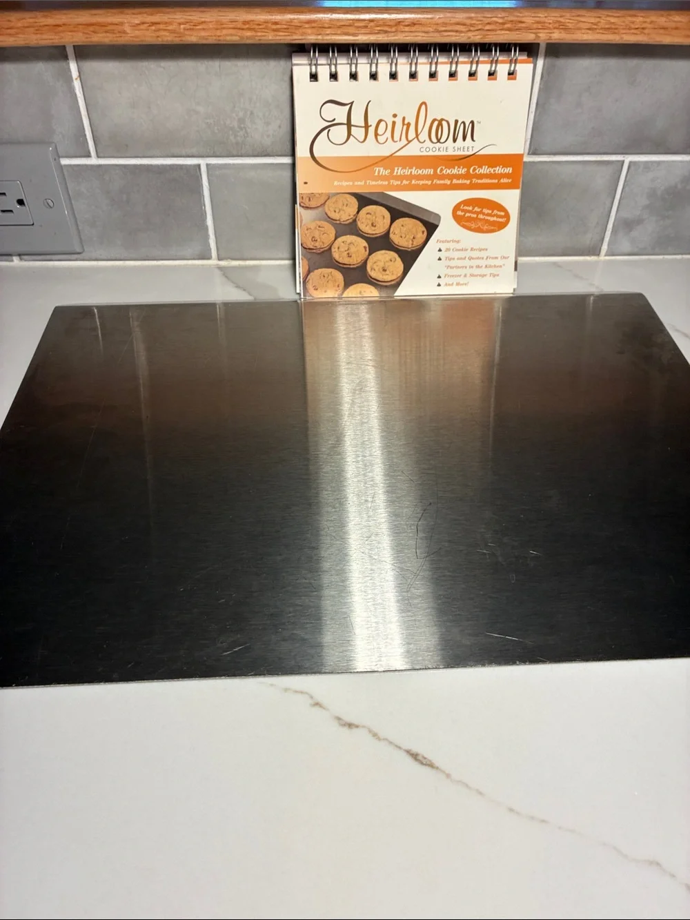 Stainless Cookie Sheet - Silver with recipe book.  Heirloom.